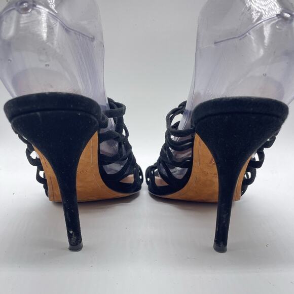 Givenchy Zenaide Suede Nautical Eyelet Heels Caged Gladiator Black Size 38 8 - Picture 7 of 13